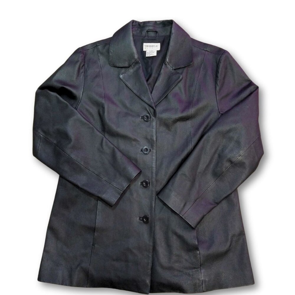 Vintage Tribeca Studio Genuine black leather jacket womens size XL Retro button